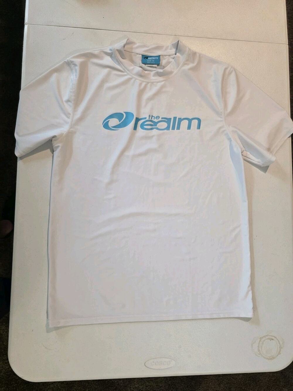 The Realm Shirt Mens White Rash Guard Surf Swim Athletic Logo Short Sleeve XL